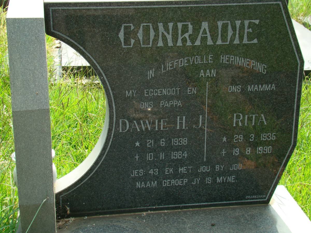 CONRADIE Dawie H.J. 1938-1984 &amp; Rita 1935-1990