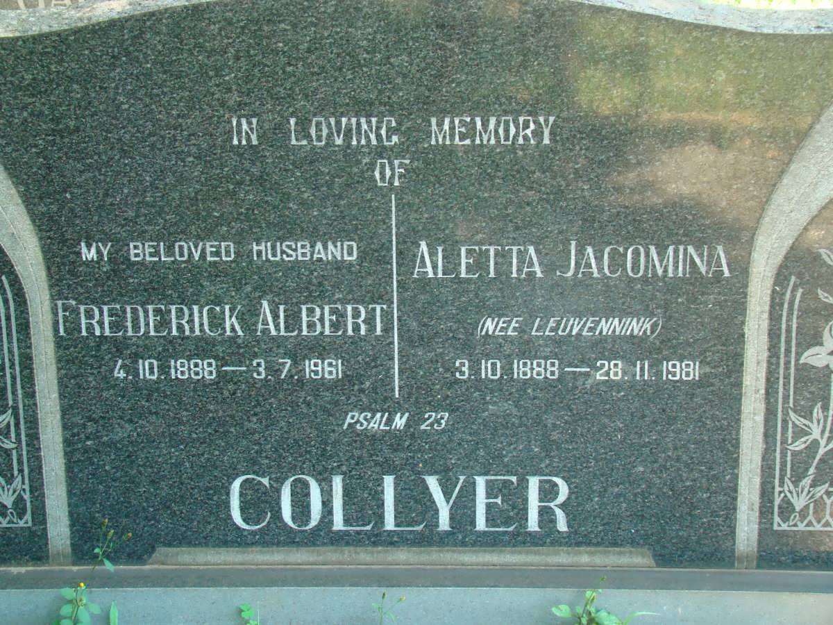 COLLYER Frederick Albert 1888-1961 &amp; Aletta Jacomina LEUVENNINK 1888-1981