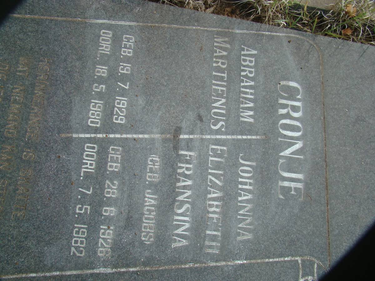 CRONJE Abraham Martienus 1929-1980 &amp; Johanna Elizabeth Fransina JACOBS 1926-1982