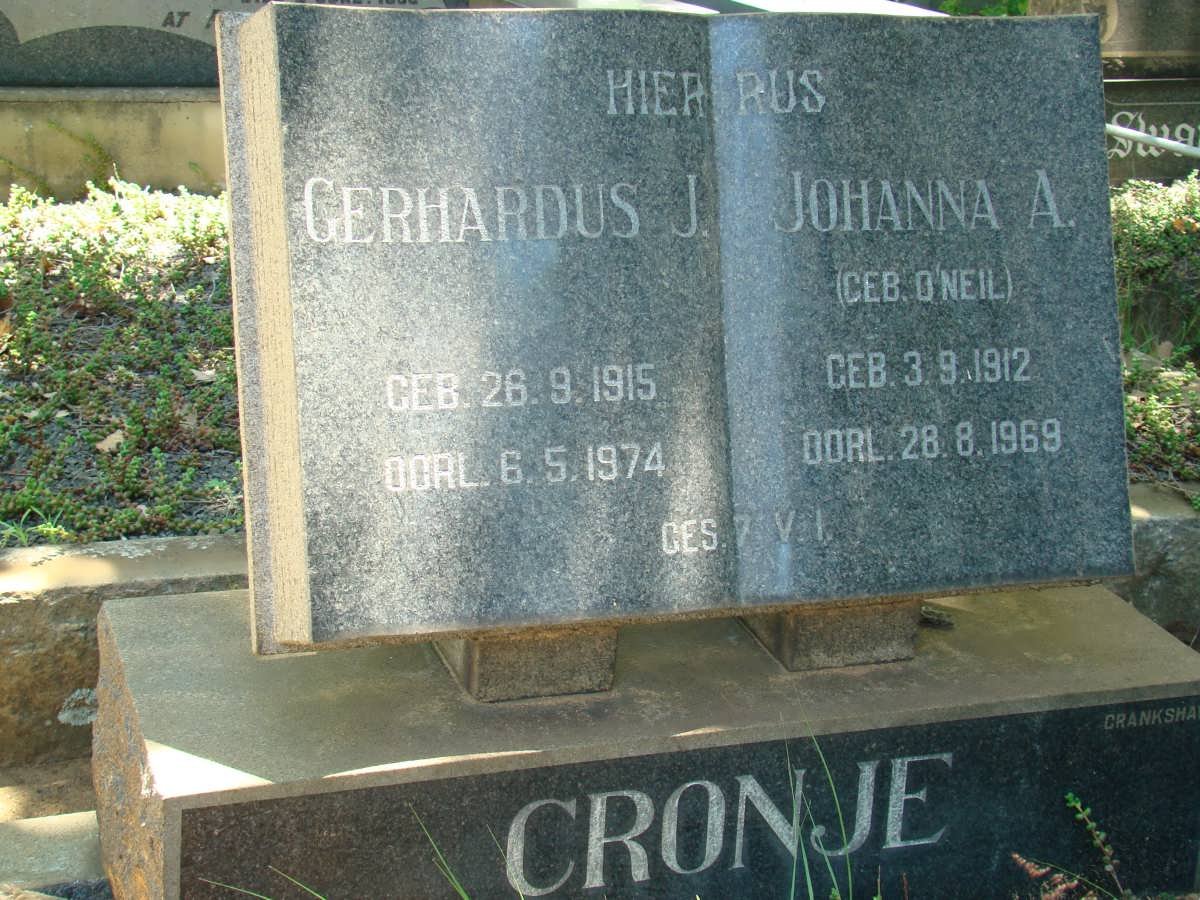 CRONJE Gerhardus J. 1915-1974 &amp; Johanna A. O'NEIL 1912-1969