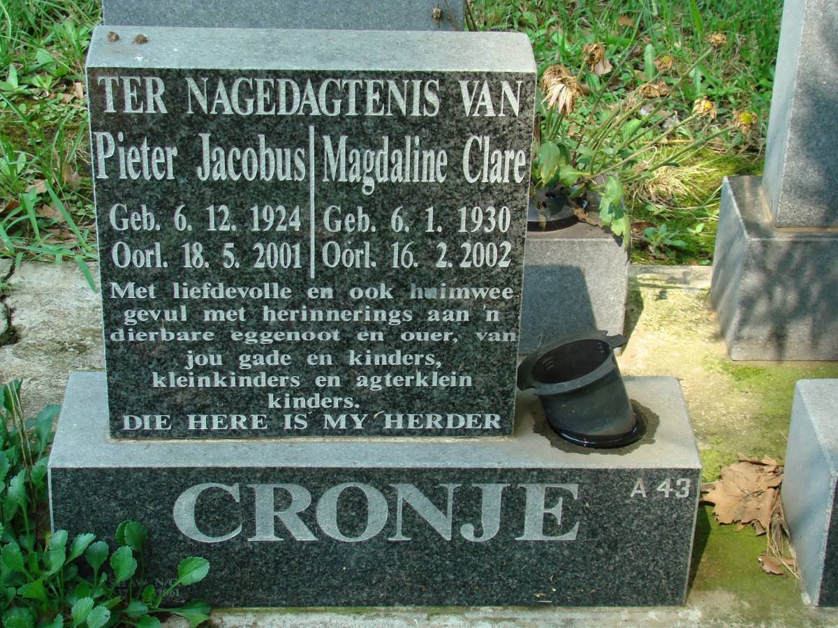CRONJE Pieter Jacobus 1924-2001 &amp; Magdaline Clare 1930-2002
