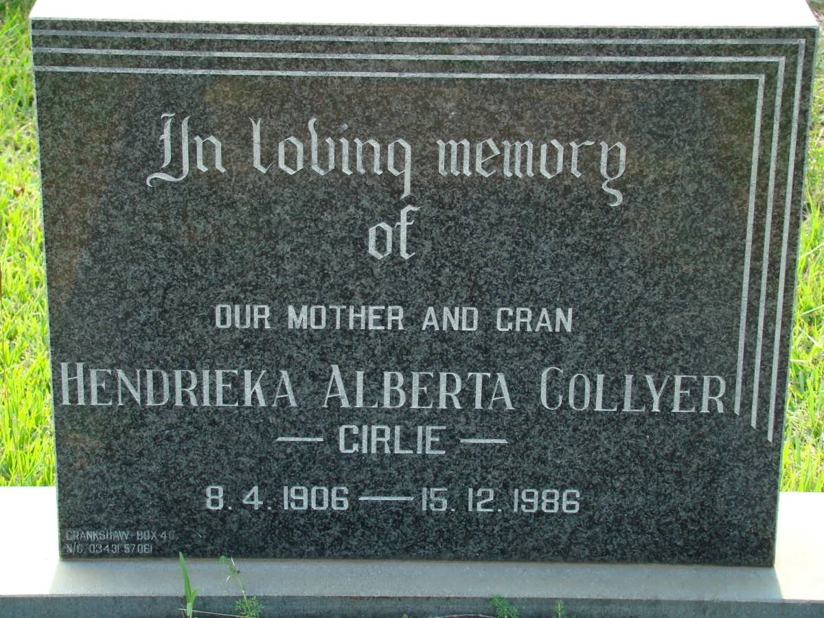 COLLYER Hendrieka Alberta 1906-1986