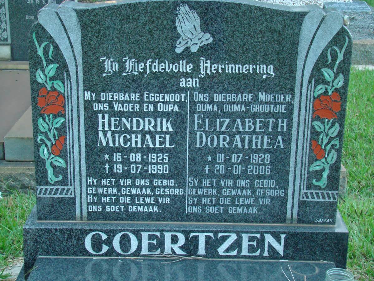 COERTZEN Hendrik Michael 1925-1990 &amp; Elizabeth Dorathea 1928-2006