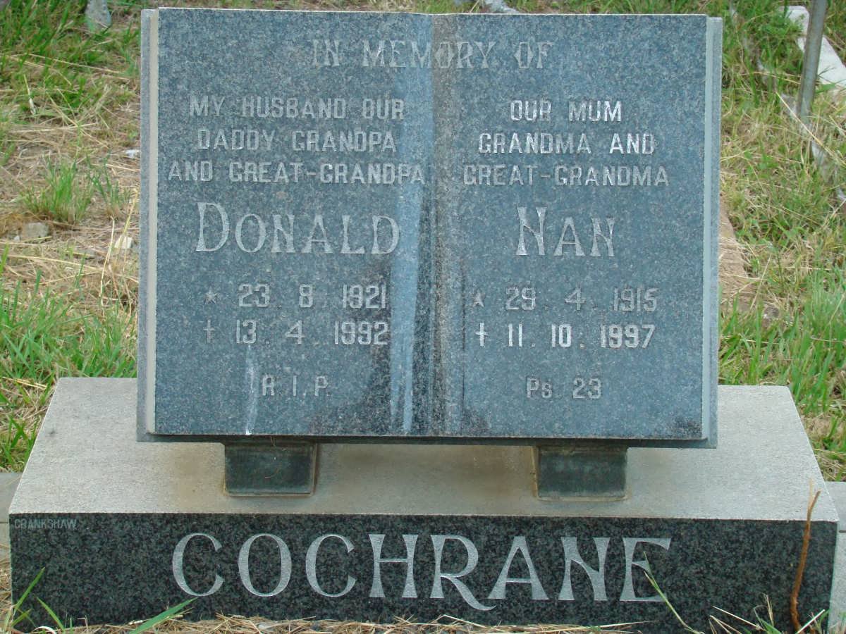 COCHRANE Donald 1921-1992 &amp; Nan 1915-1997