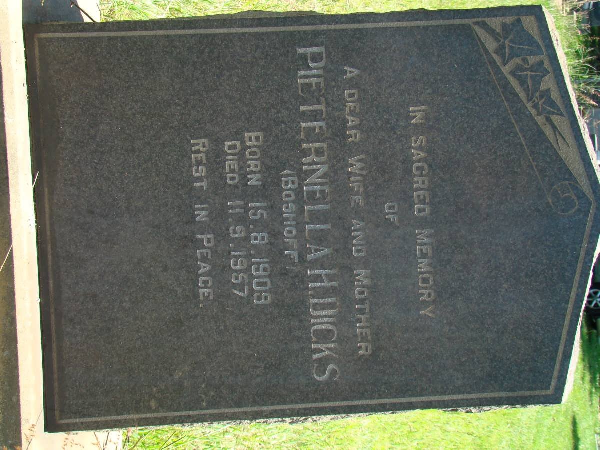 DICKS Pieternella H. nee BOSHOFF 1909-1957