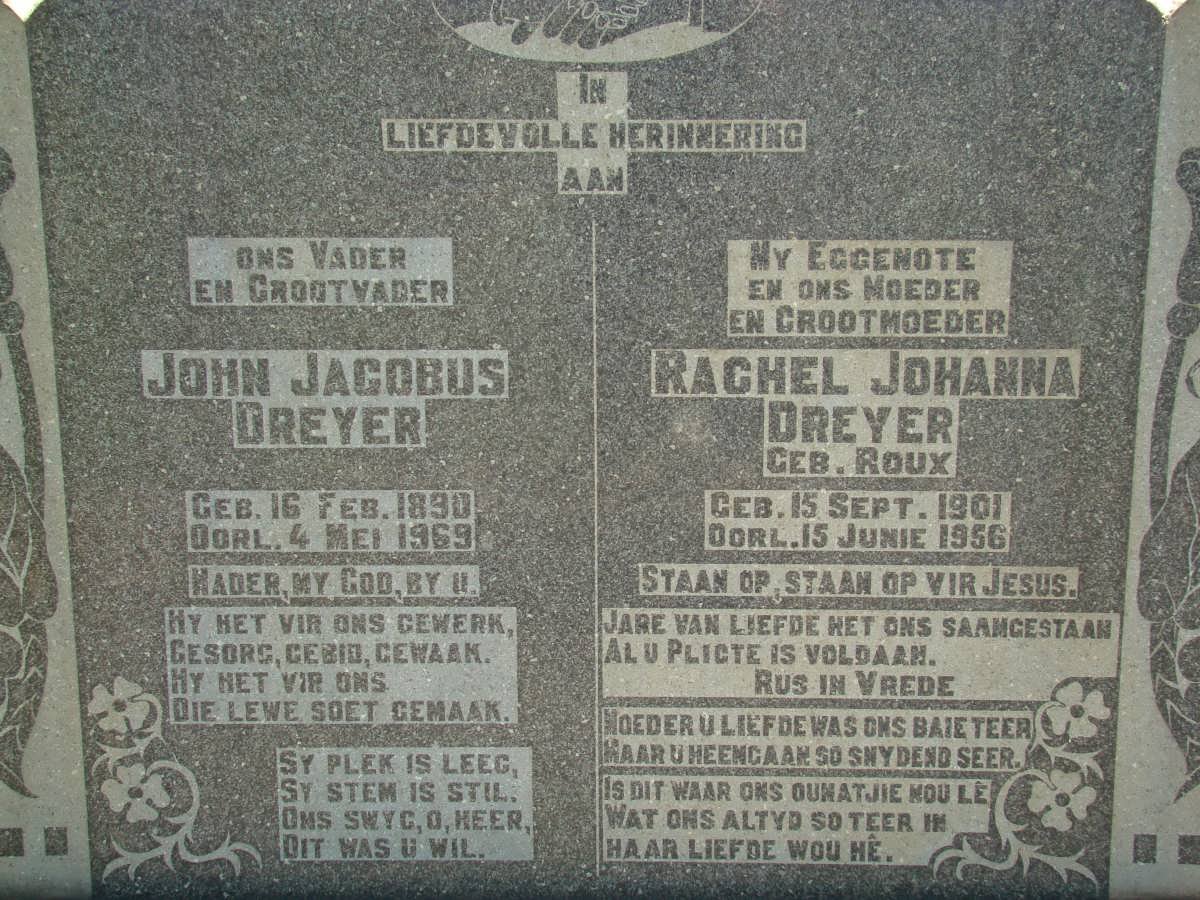DREYER John Jacobus 1890-1969 &amp; Rachel Johanna ROUX 1901-1956