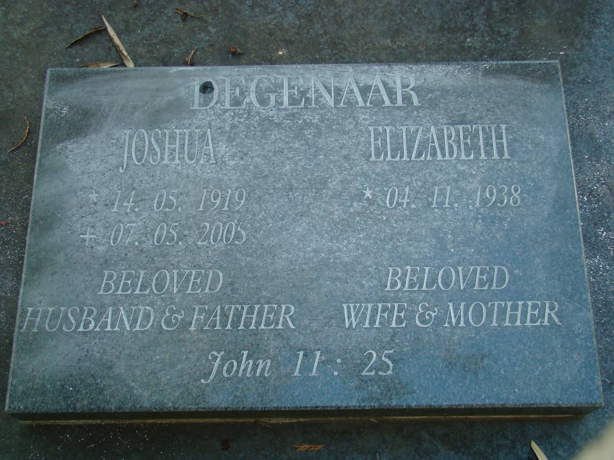 DEGENAAR Joshua 1919-2005 &amp; Elizabeth 1938-