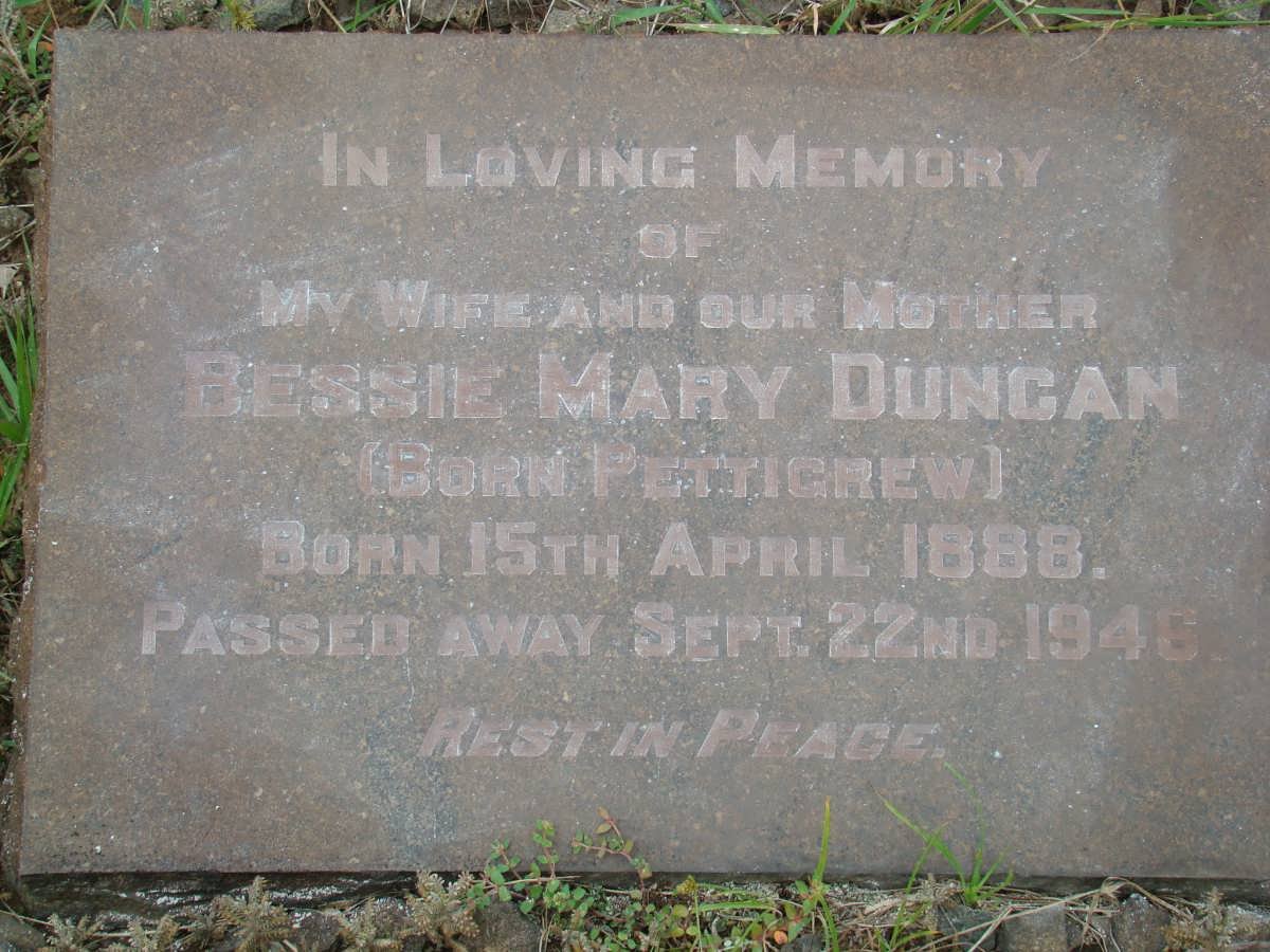 DUNCAN Bessie Mary nee PETTIGREW 1888-1946