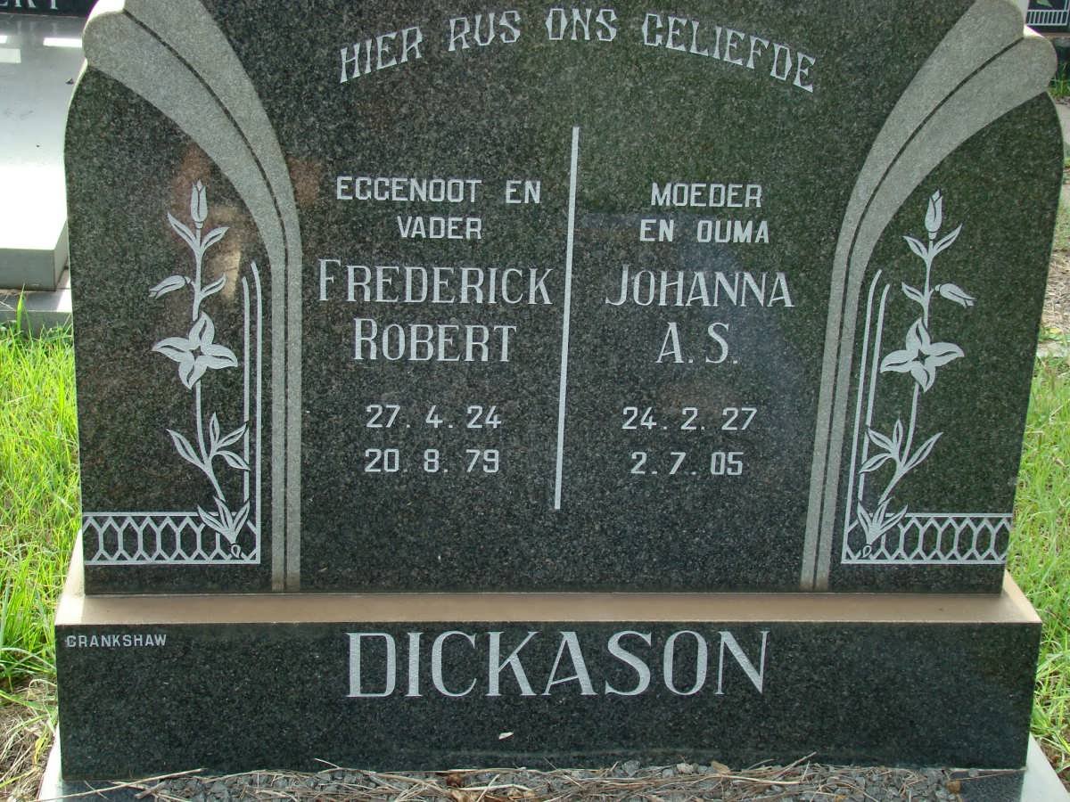 DICKASON Frederick Robert 1924-1979 &amp; Johanna A.S. 1927-2005