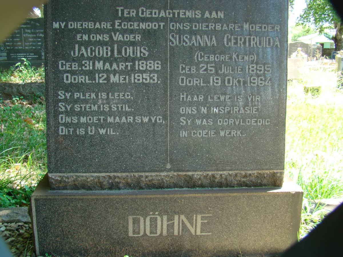 DÖHNE Jacob Louis 1886-1953 &amp; Susanna Gertruida KEMP 1895-1964