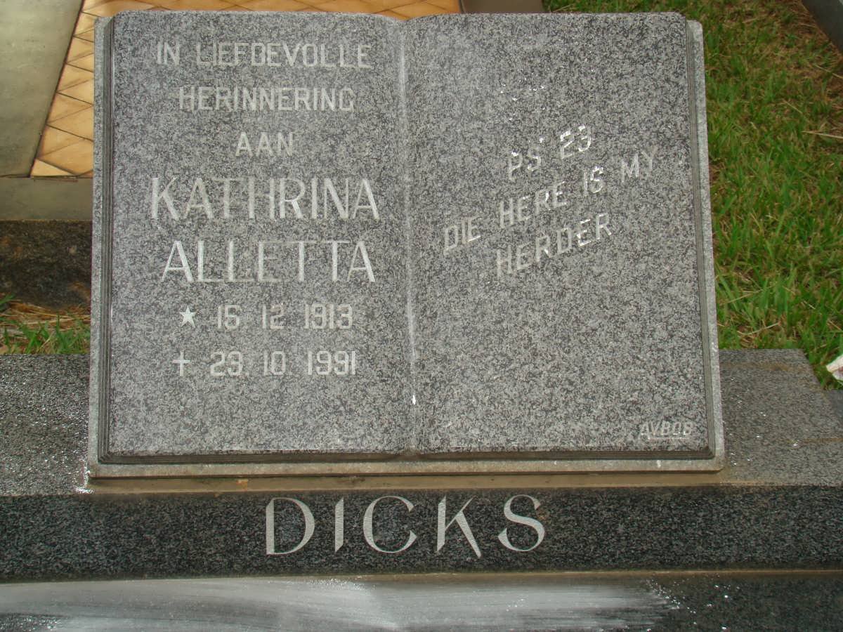 DICKS Kathrina Alletta 1913-1991