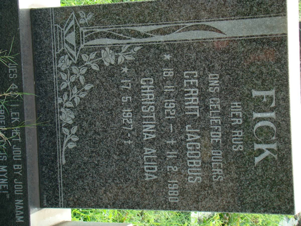FICK Gerrit Jacobus 1921-1980 &amp; Christina Alida 1927-