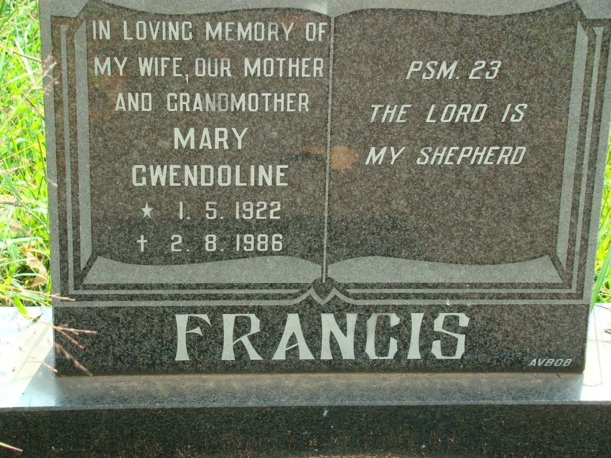 FRANCIS Mary Gwendoline 1922-1986