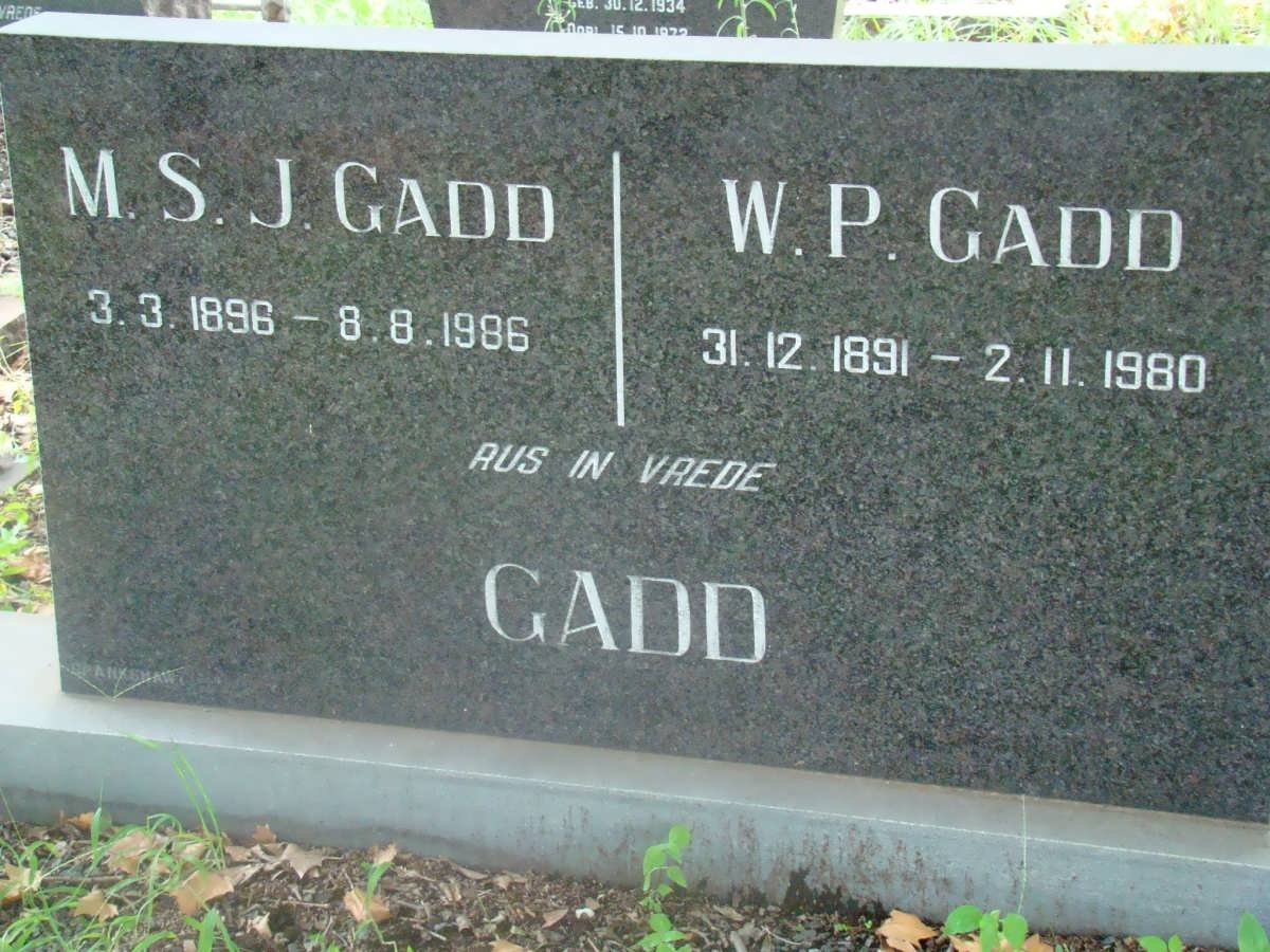GADD M.S.J. 1896-1986 &amp; W.P. 1891-1980