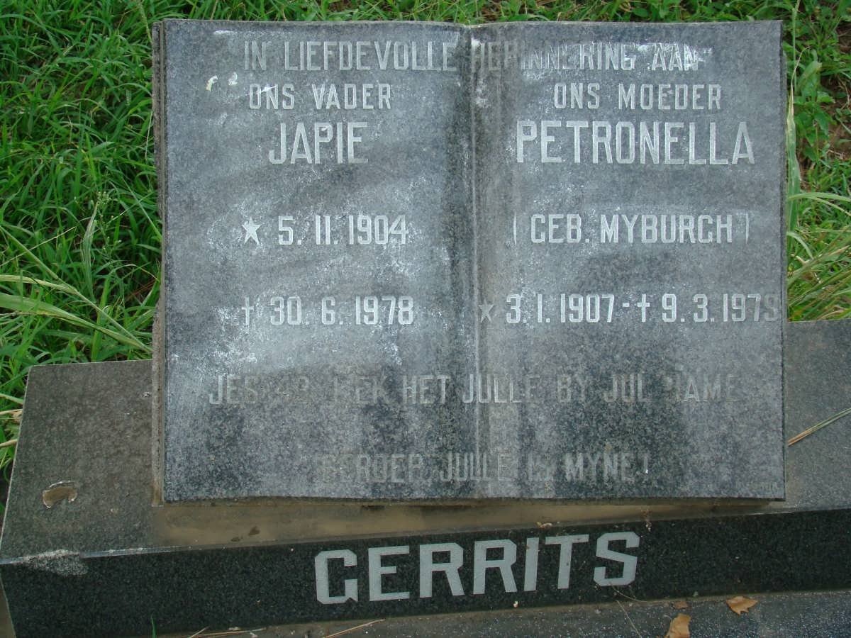 GERRITS Japie 1904-1978 &amp; Petronella MYBURGH 1907-1979