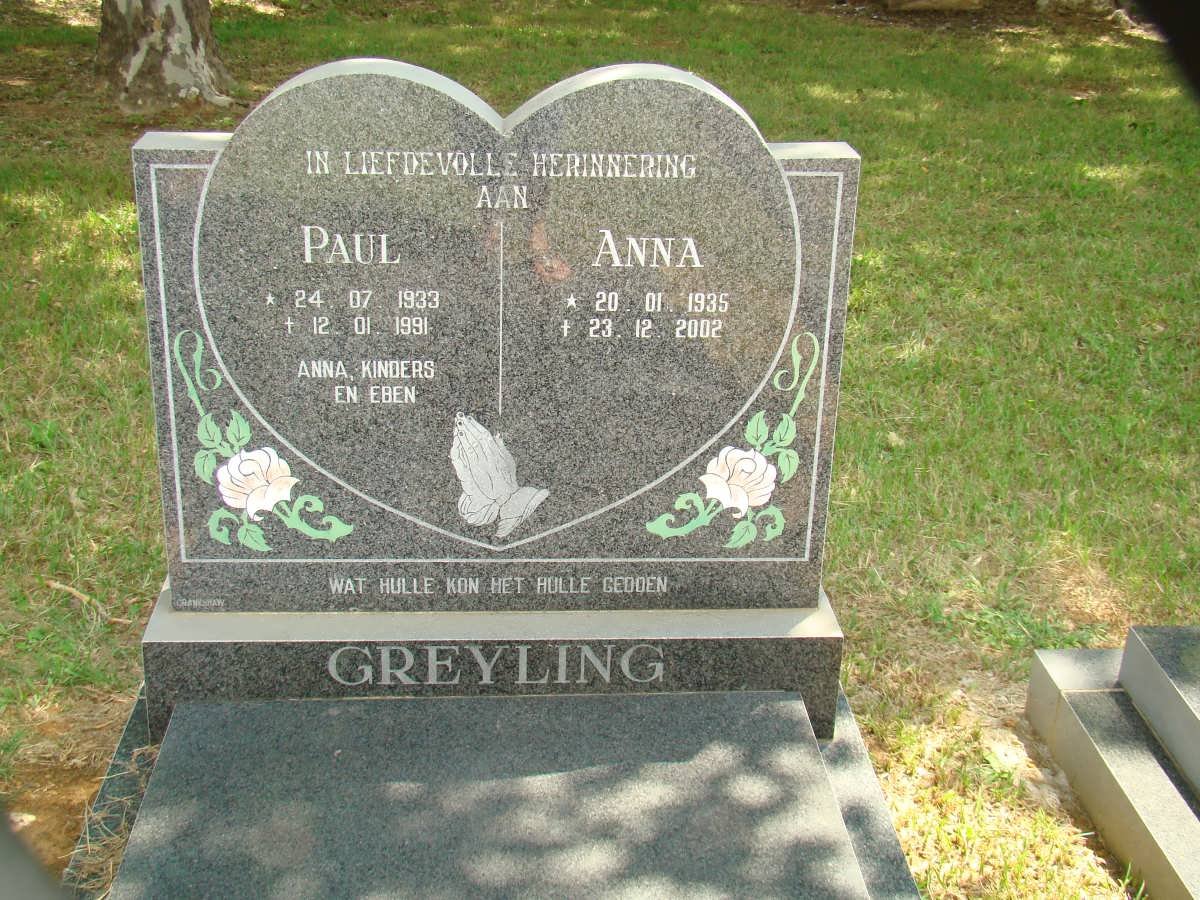 GREYLING Paul 1933-1991 &amp; Anna 1935-2002