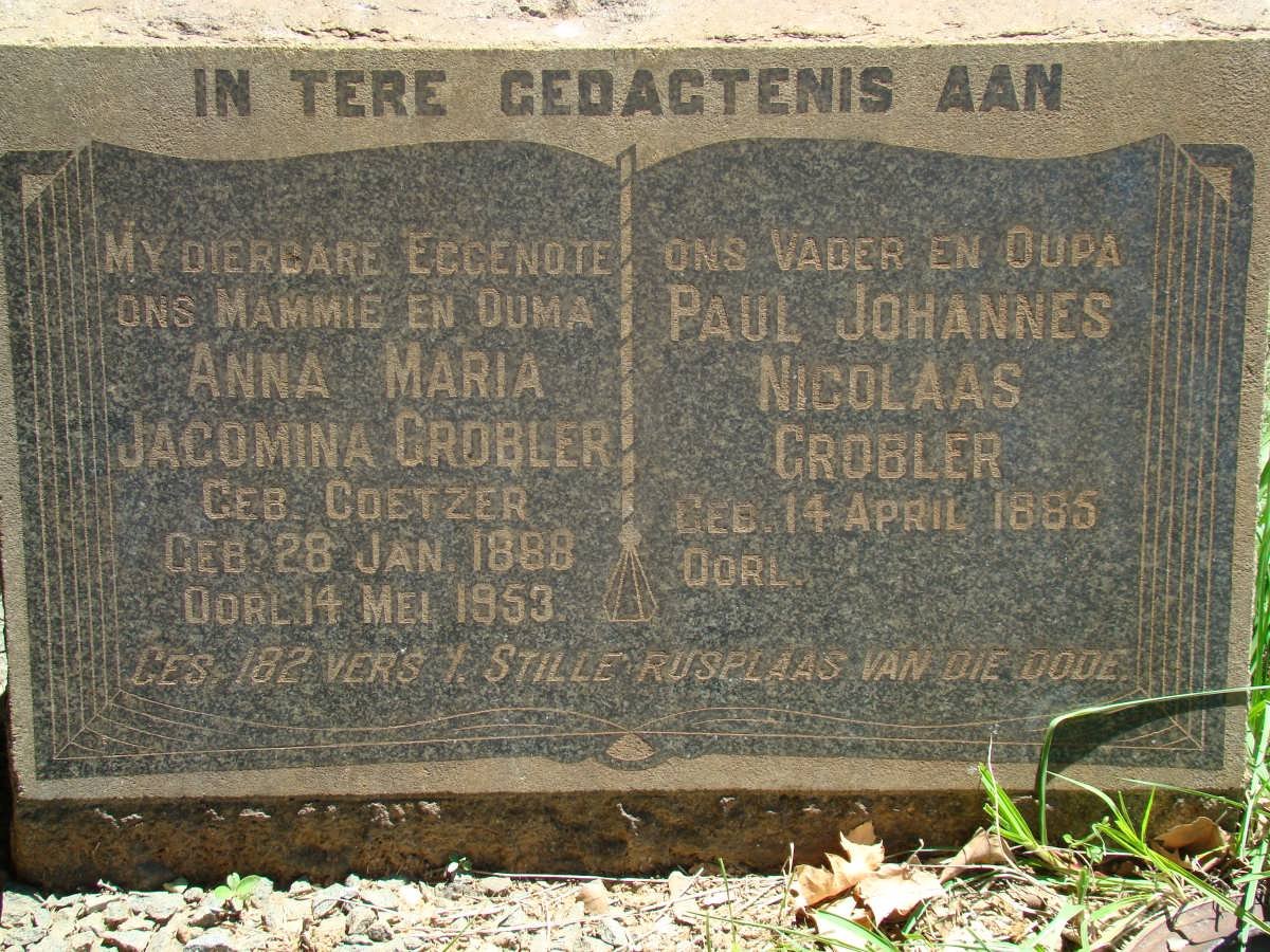 GROBLER Paul Johannes Nicolaas 1885- &amp; Anna Maria Jacomina COETZER 1888-1953
