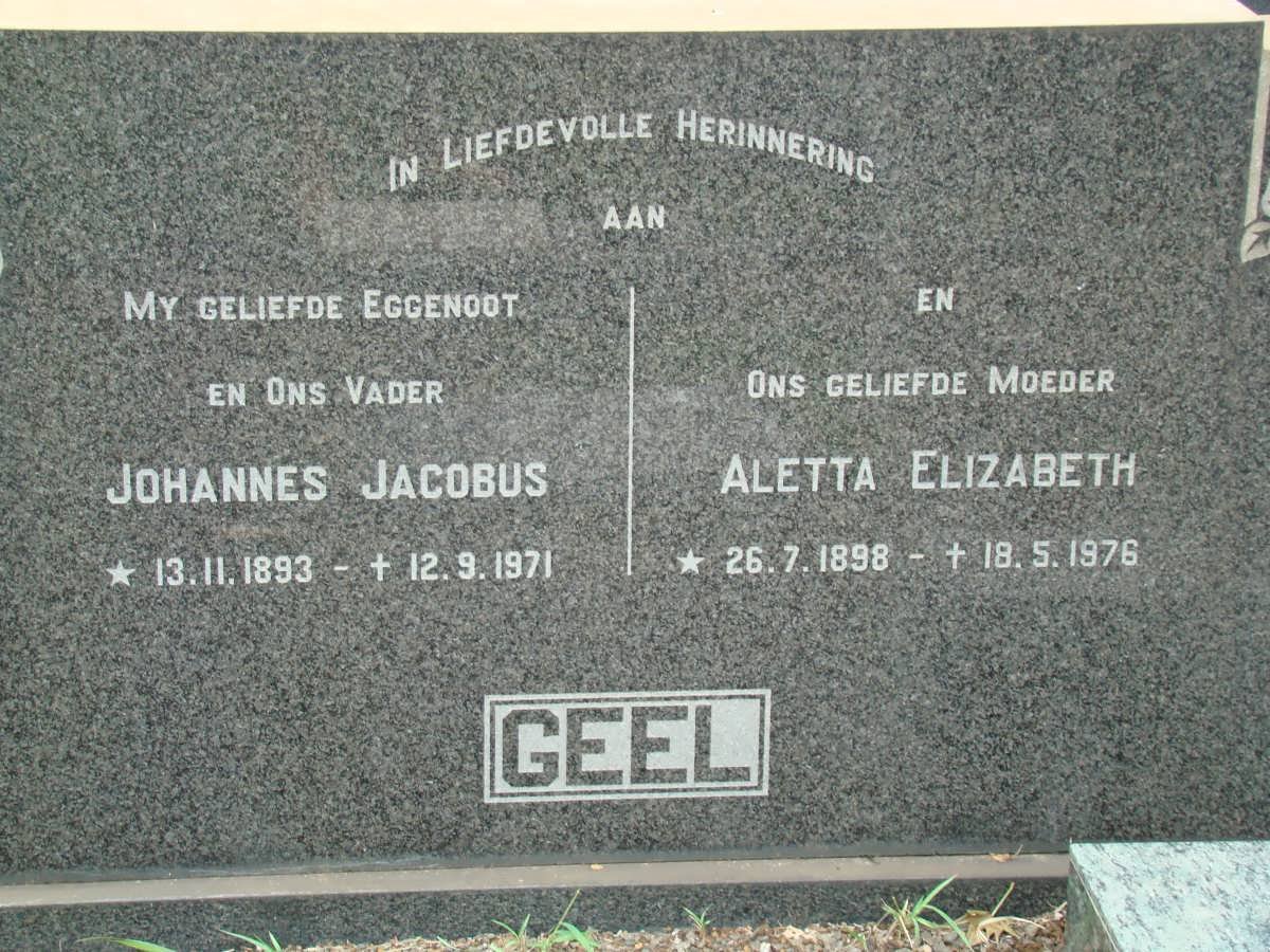 GEEL Johannes Jacobus 1893-1971 &amp; Aletta Elizabeth 1898-1976