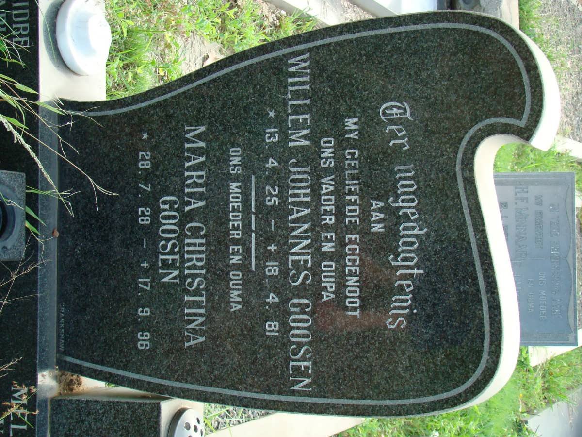 GOOSEN Willem Johannes 1925-1981 &amp; Maria Christina 1928-196