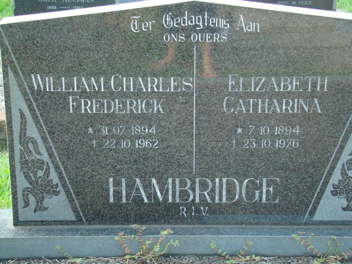 HAMBRIDGE William Charles Frederick 1894-1962 &amp; Elizabeth Catharina 1894-1976