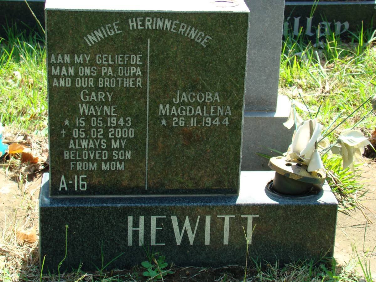 HEWITT Gary Wayne 1943-2000 &amp; Jacoba Magdalena 1944-