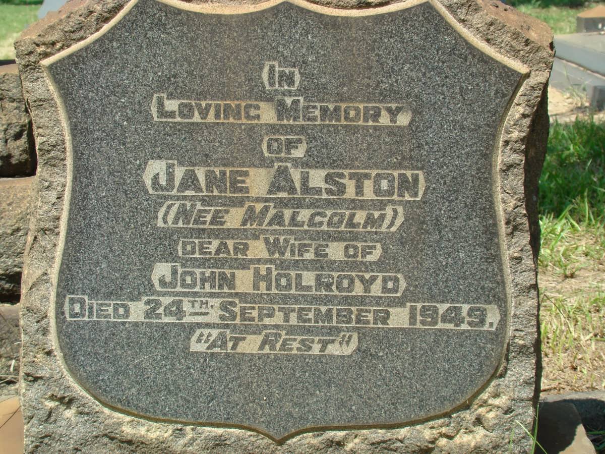 HOLROYD Jane Alston nee MALCOLM -1949