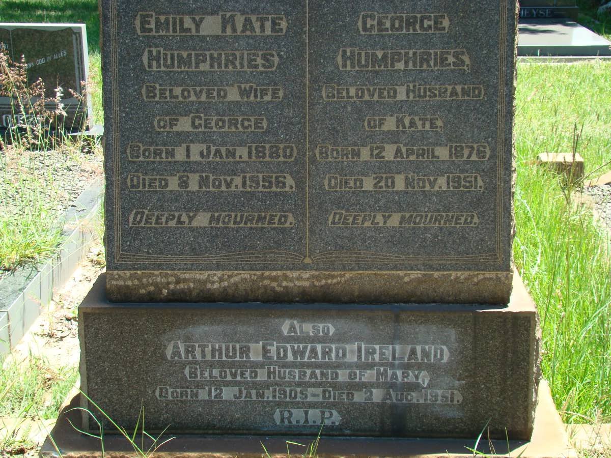 HUMPHRIES George 1876-1951 &amp; Emily Kate :: IRELAND Arthur Edward 1905-1951