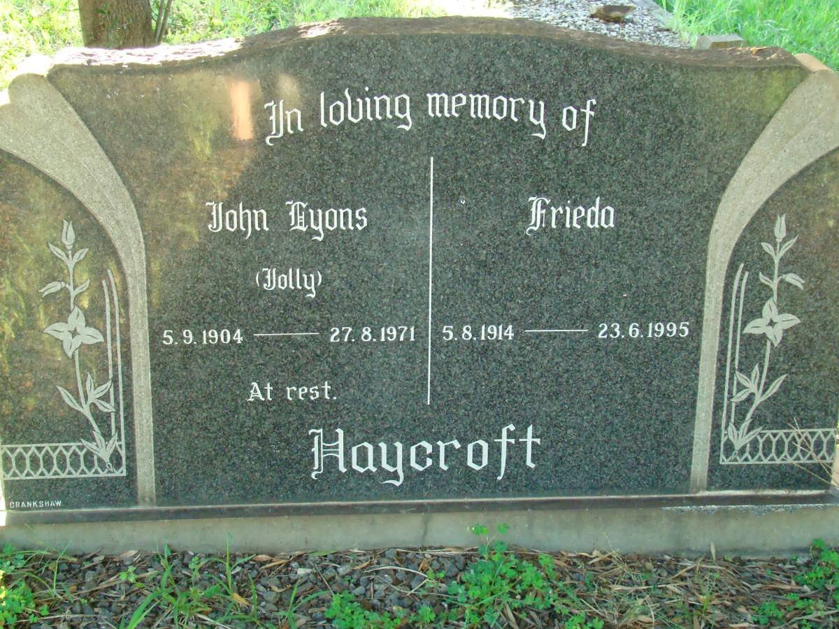HAYCROFT John Lyons 1904-1971 &amp; Frieda 1914-1995