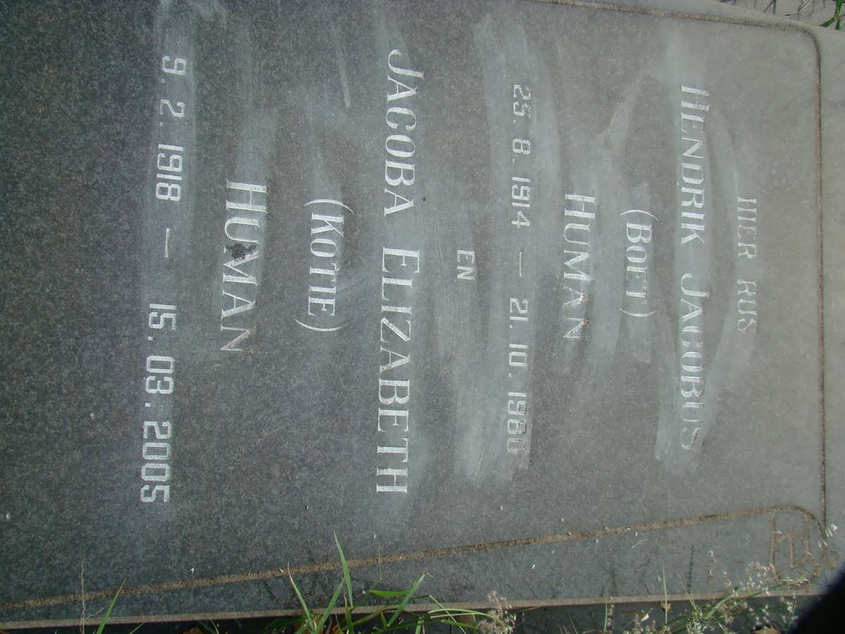 HUMAN Hendrik Jacobus 1914-1980 &amp; Jacoba Elizabeth 1918-2005