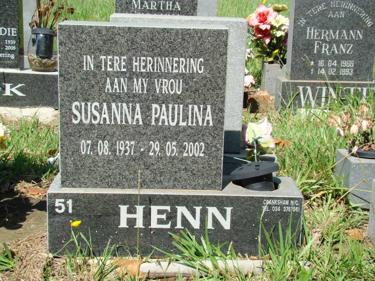 HENN Susanna Paulina 1937-2002