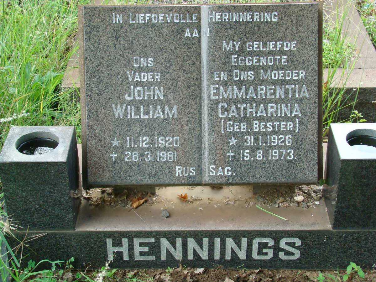 HENNINGS John William 1920-1981 &amp; Emmarentia Catharina BESTER 1926-1973
