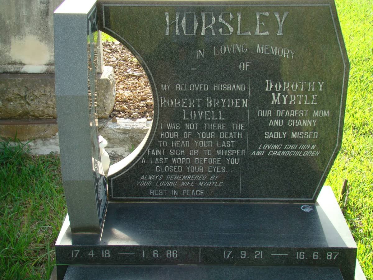 HORSLEY Robert Bryden Lovell 1818-1986 &amp; Dorothy Myrtle 1921-1987