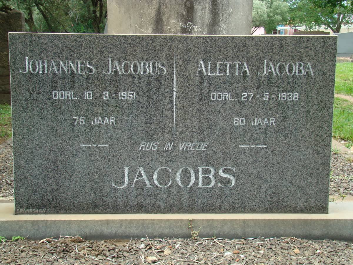 JACOBS Johannes Jacobus -1951 &amp; Aletta Jacoba -1938
