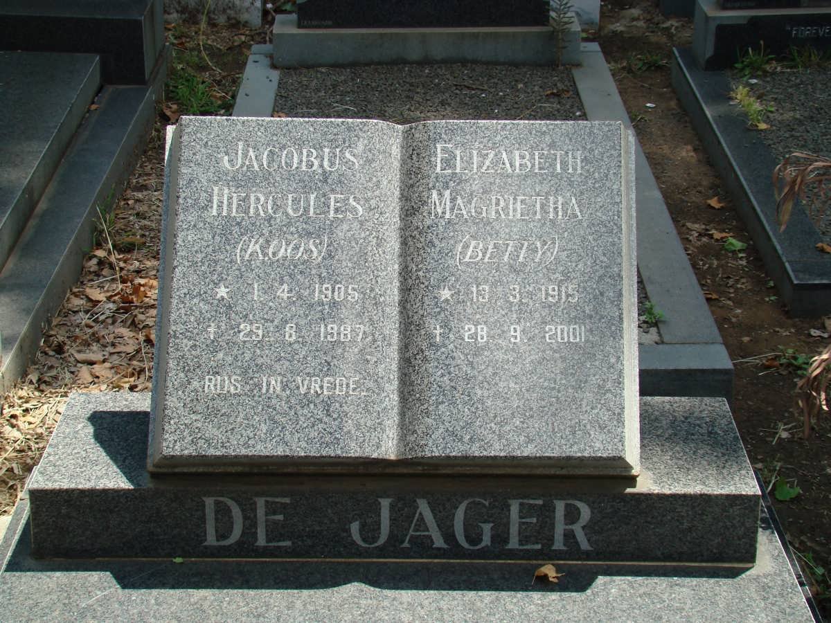 JAGER Jacobus Hercules, de 1905-1987 &amp; Elizabeth Magrietha 1915-2001