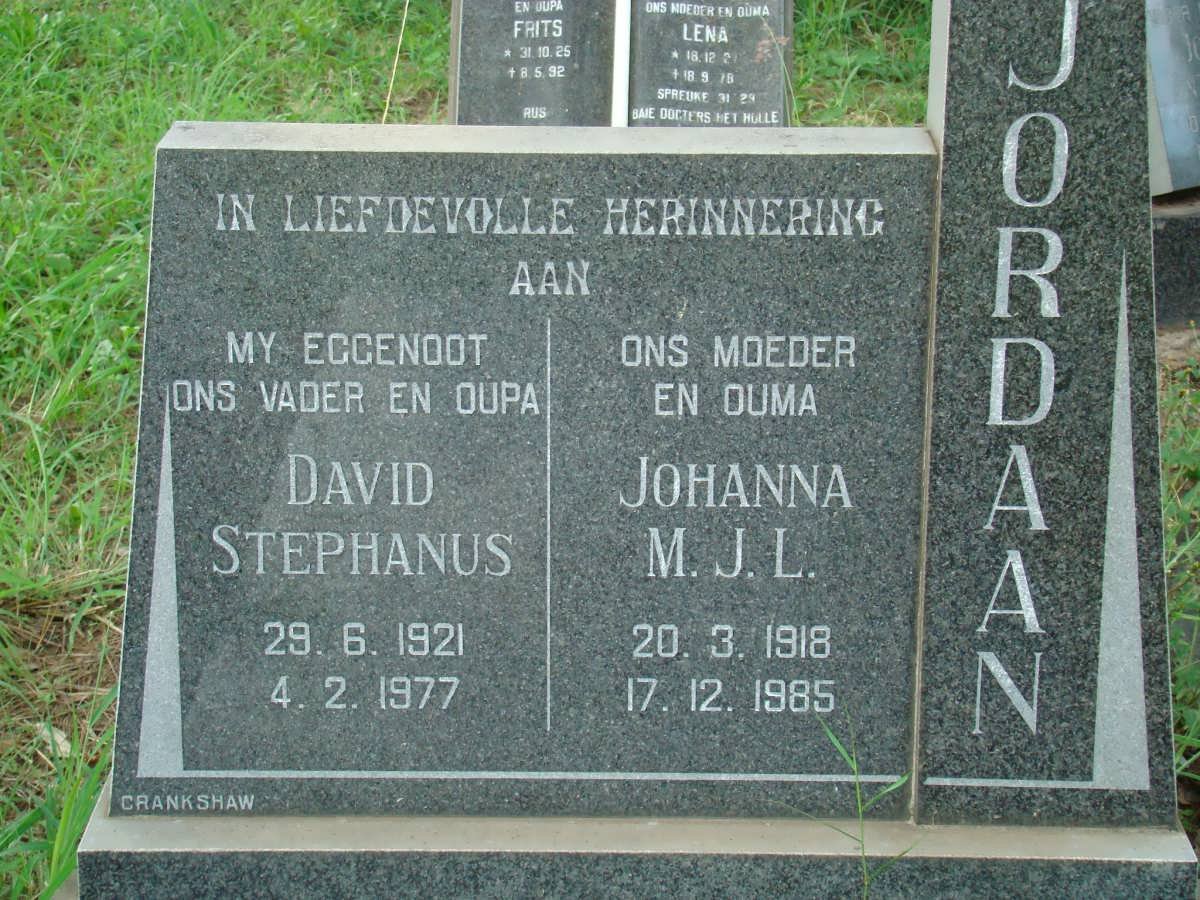 JORDAAN David Stephanus 1921-1977 &amp; Johanna M.J.L. 1918-1985