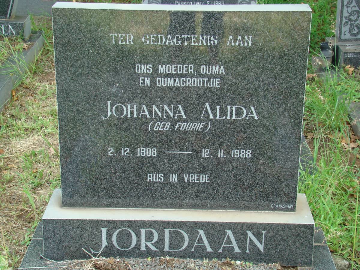 JORDAAN Johanna Alida nee FOURIE 1908-1988