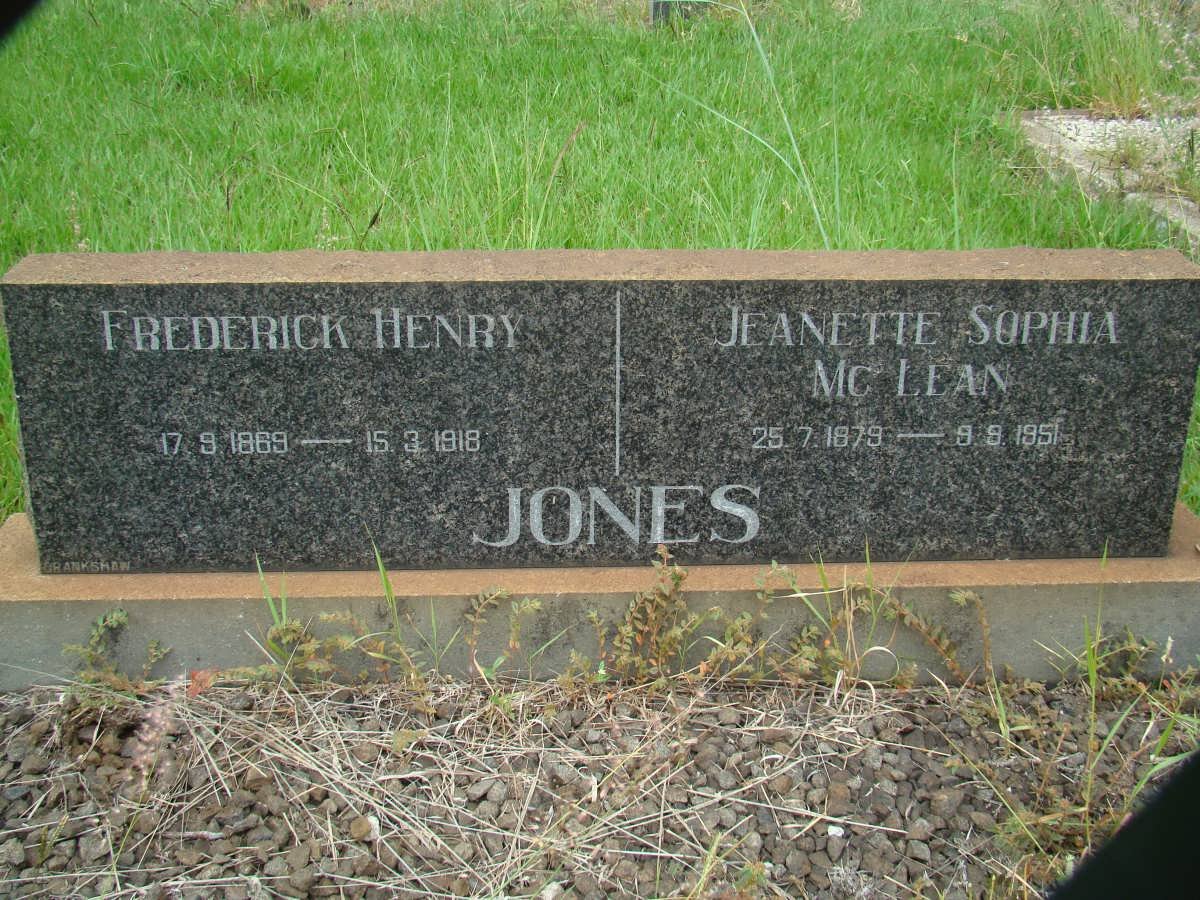 JONES Frederick Henry 1869-1918 &amp; Jeanette Sophia Mc LEAN 1879-1951