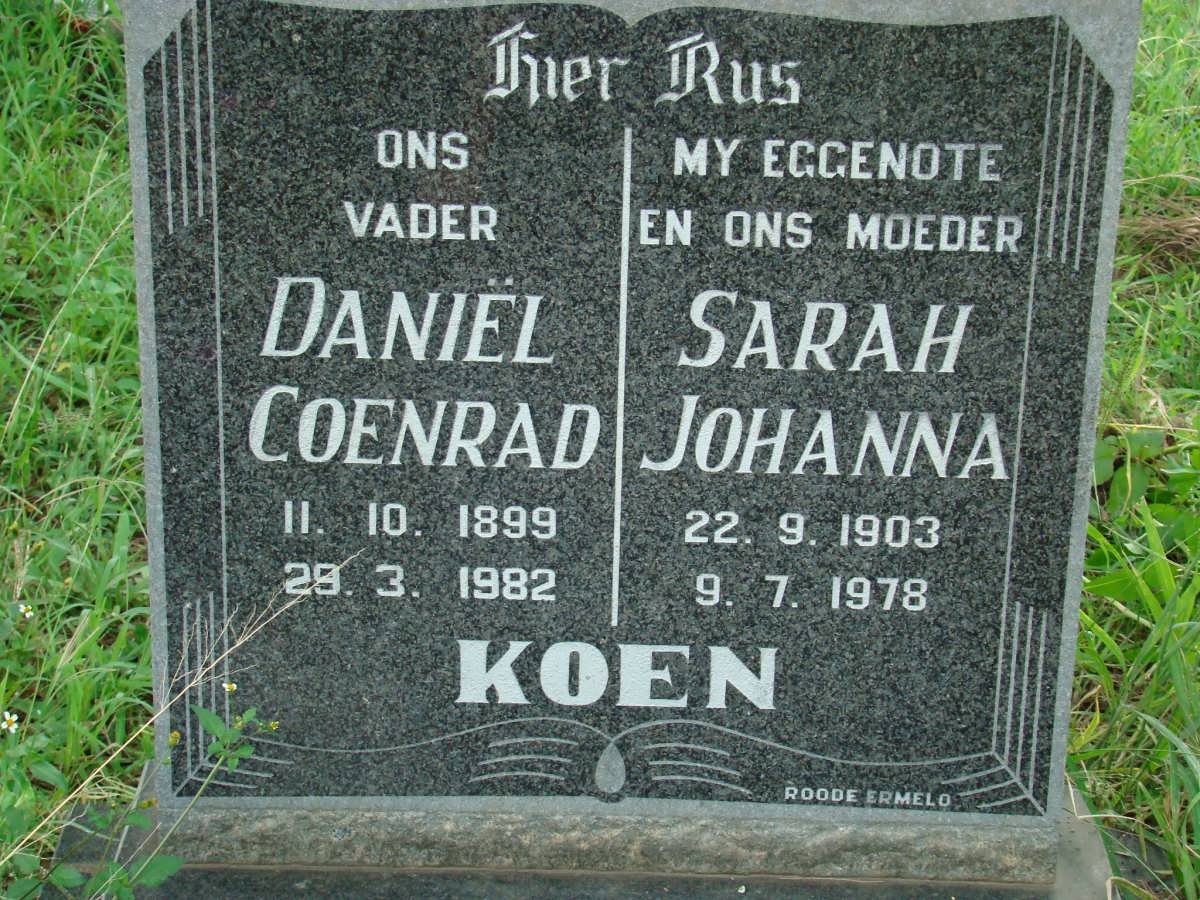KOEN Daniël Coenraad 1899-1982 &amp; Sarah Johanna 1903-1978