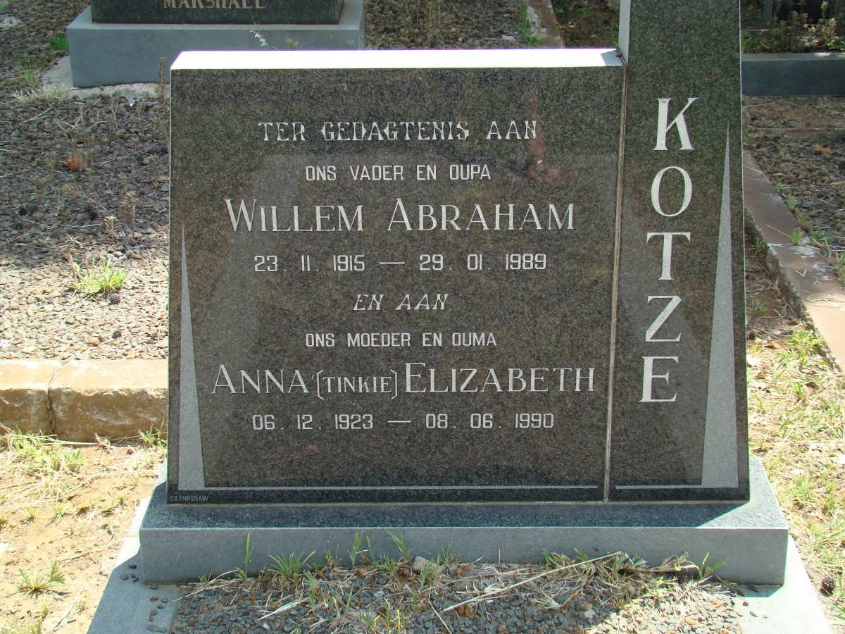 KOTZE Willem Abraham 1915-1989 &amp; Anna Elizabeth 1923-1990