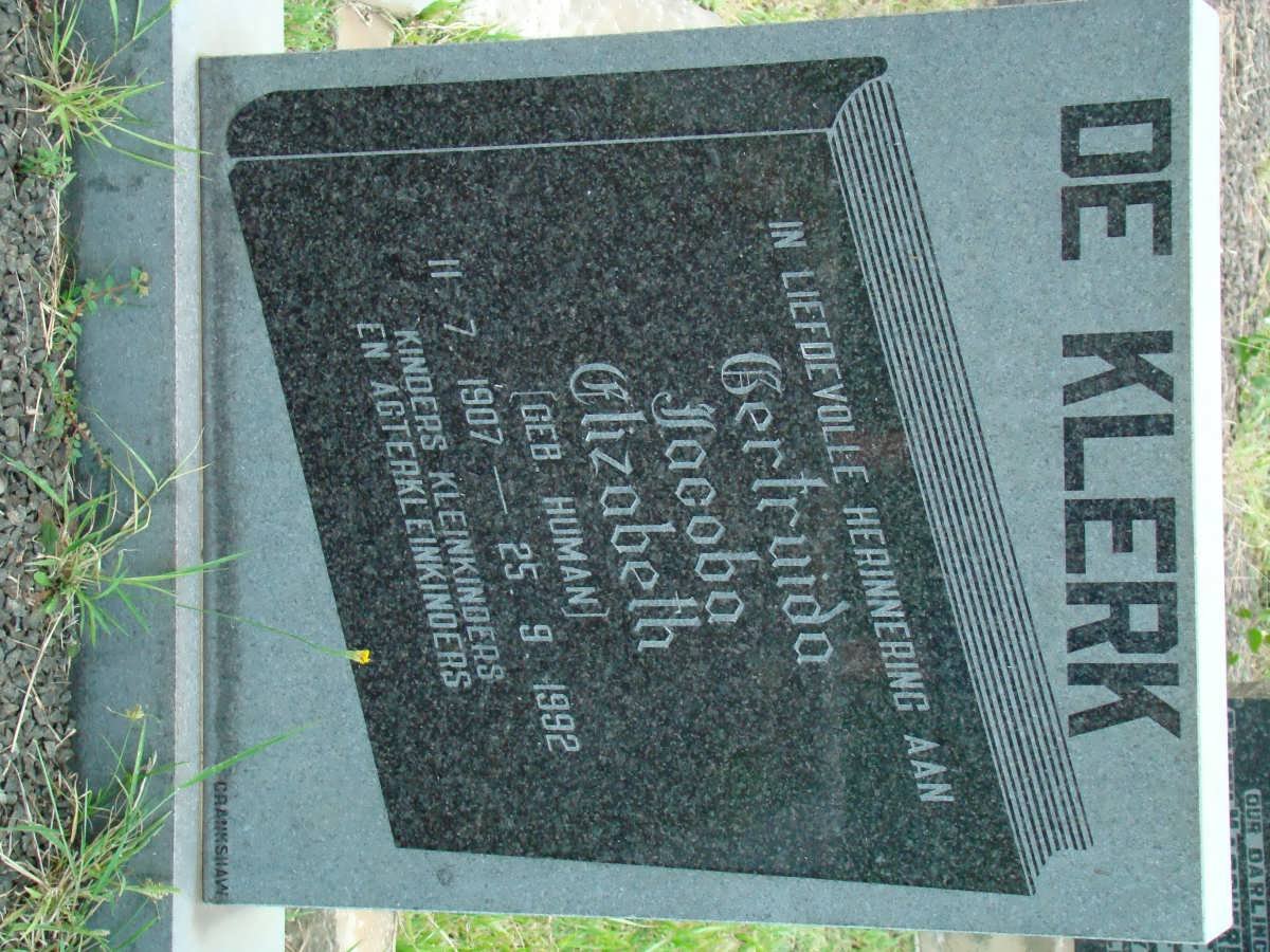 KLERK Gertruida Jacoba Elizabeth, de nee HUMAN 1907-1992
