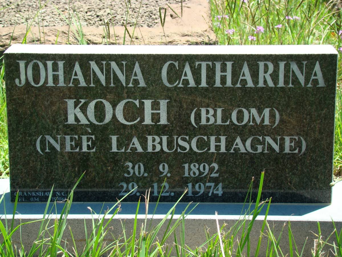 KOCH Johanna Catharina formerly BLOM nee LABUSCHAGNE 1892-1974