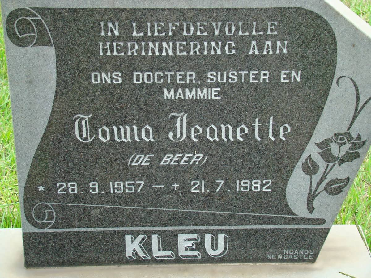 KLEU Towia Jeanette nee DE BEER 1957-1982