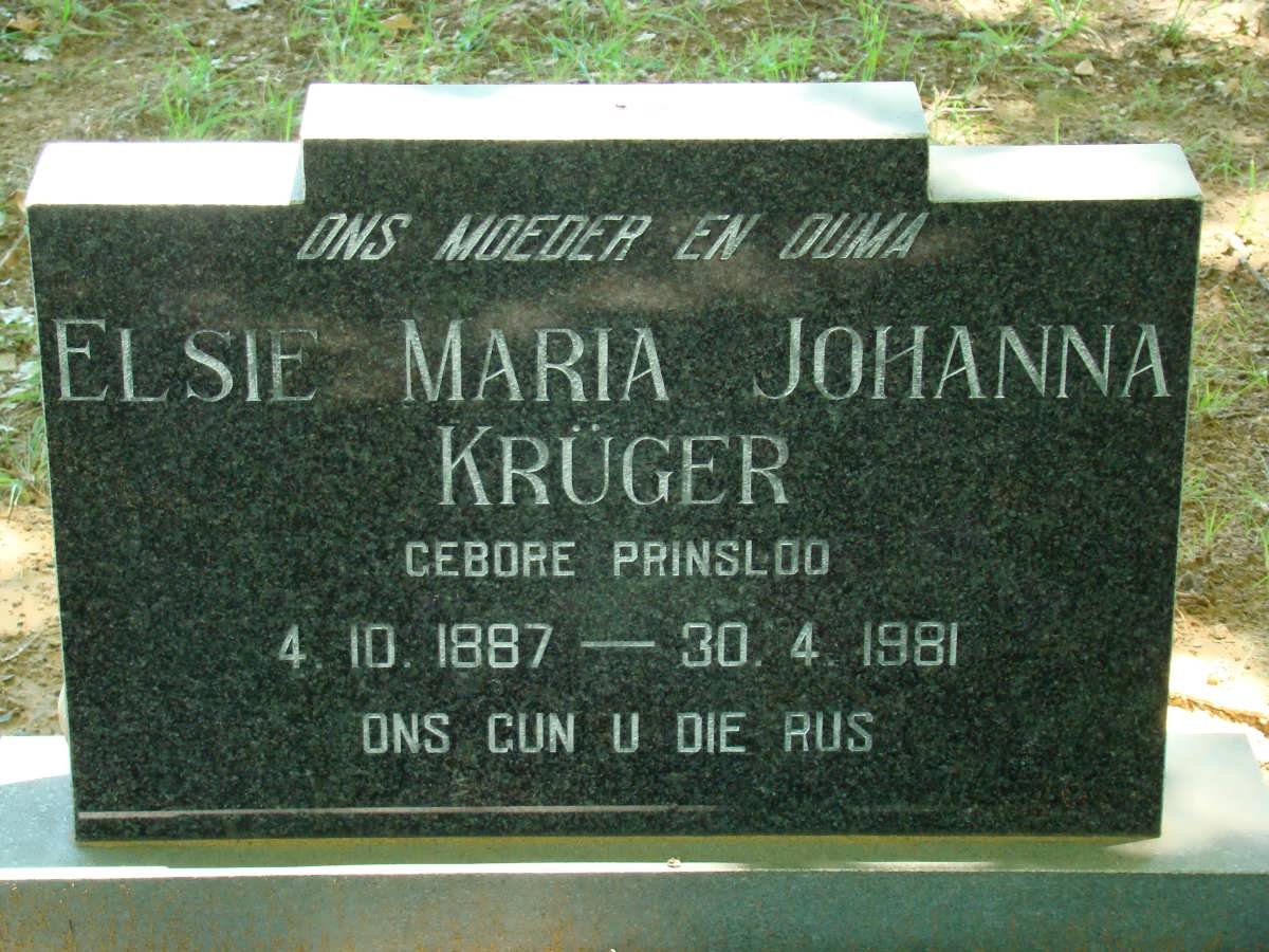 KRÜGER Elsie Maria Johanna nee PRINSLOO 1887-1981
