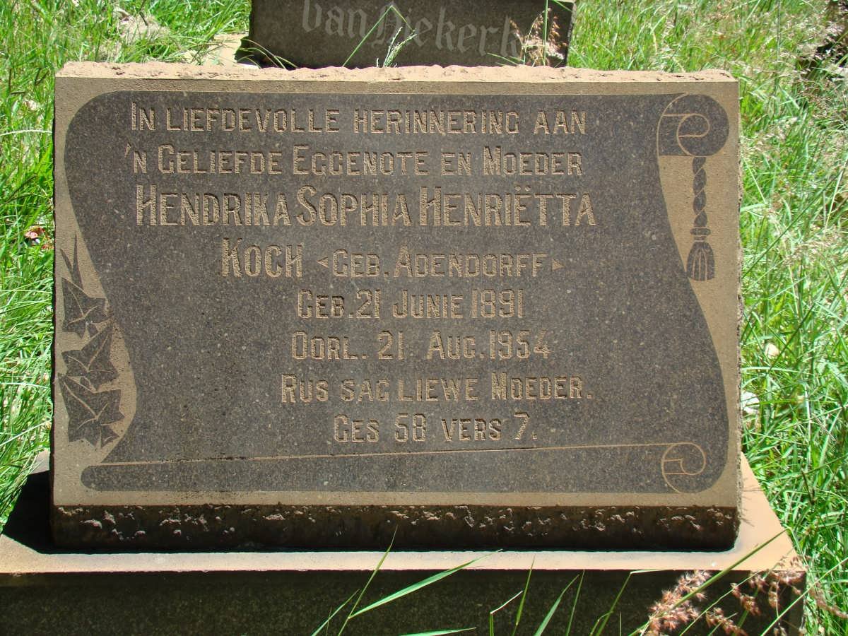 KOCH Hendrika Sophia Henriëtta nee ADENDORFF 1891-1954