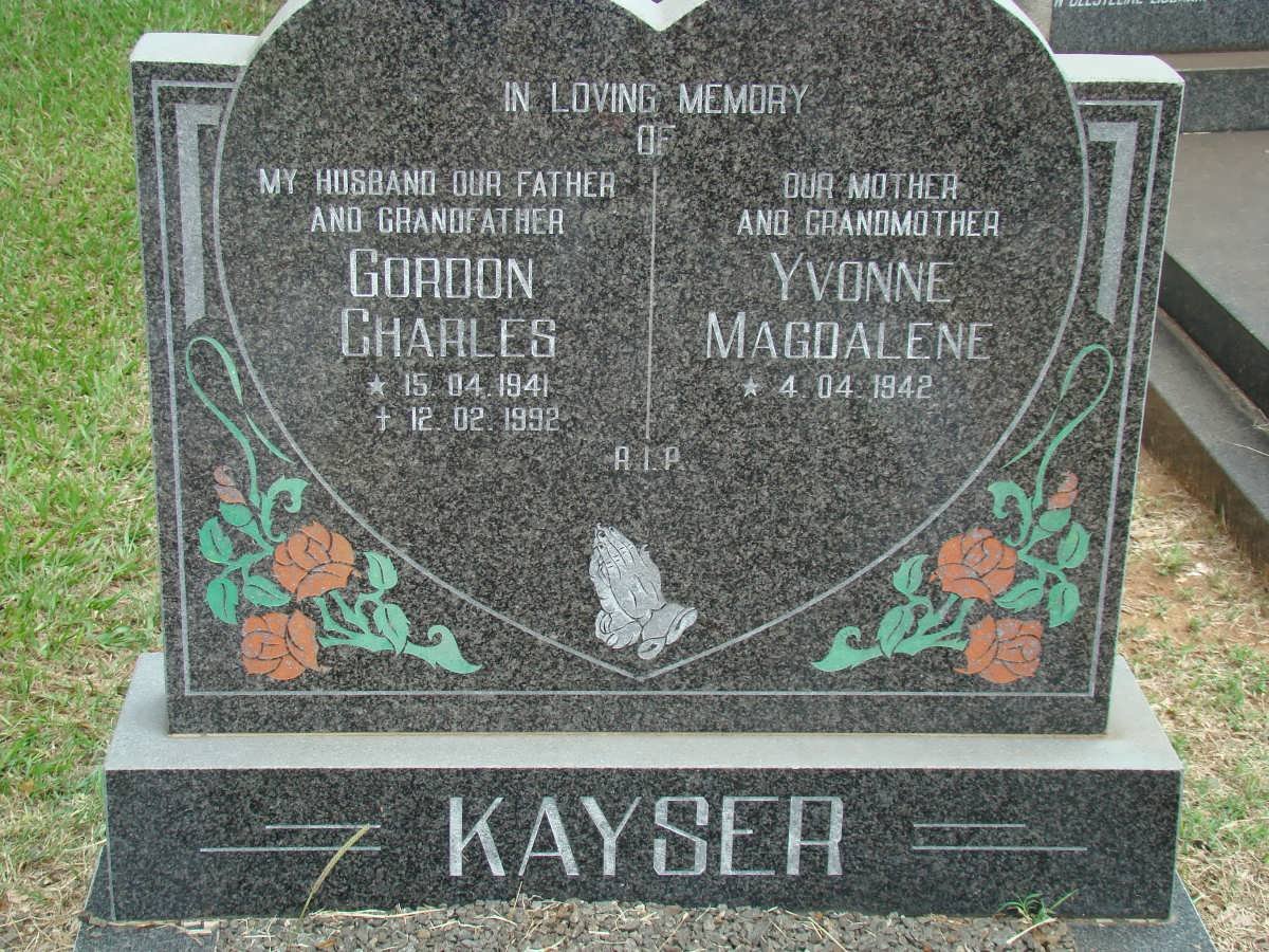KAYSER Gordon Charles 1941-1992 &amp; Yvonne Magdalene 1942-