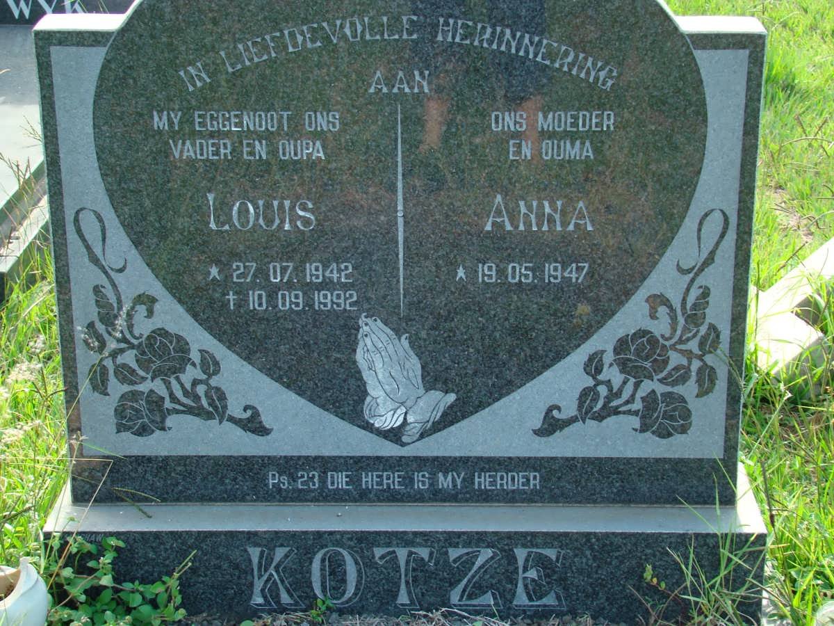 KOTZE Louis 1942-1992 &amp; Anna 1947-