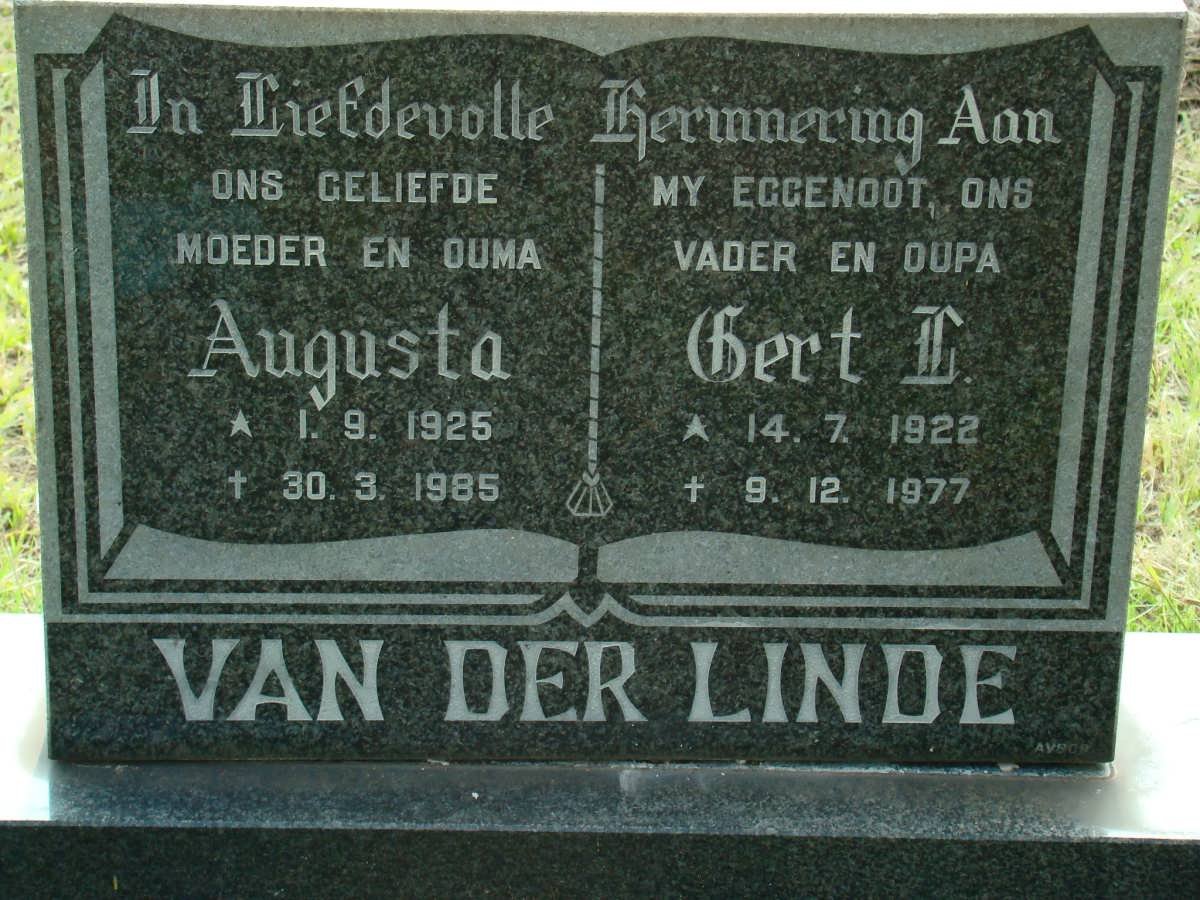 LINDE Gert L., van der 1922-1977 &amp; Augusta 1925-1985