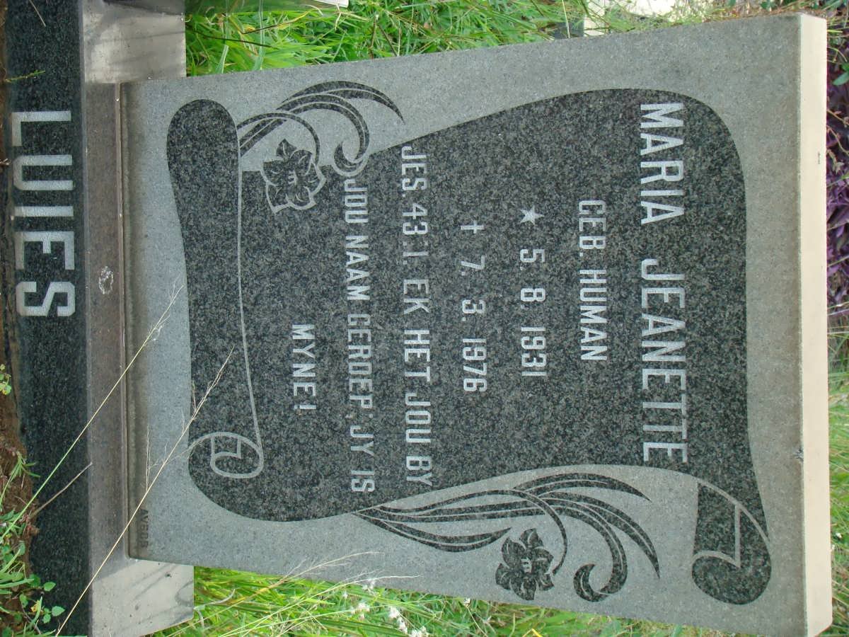 LUIES Maria Jeanette nee HUMAN 1931-1976