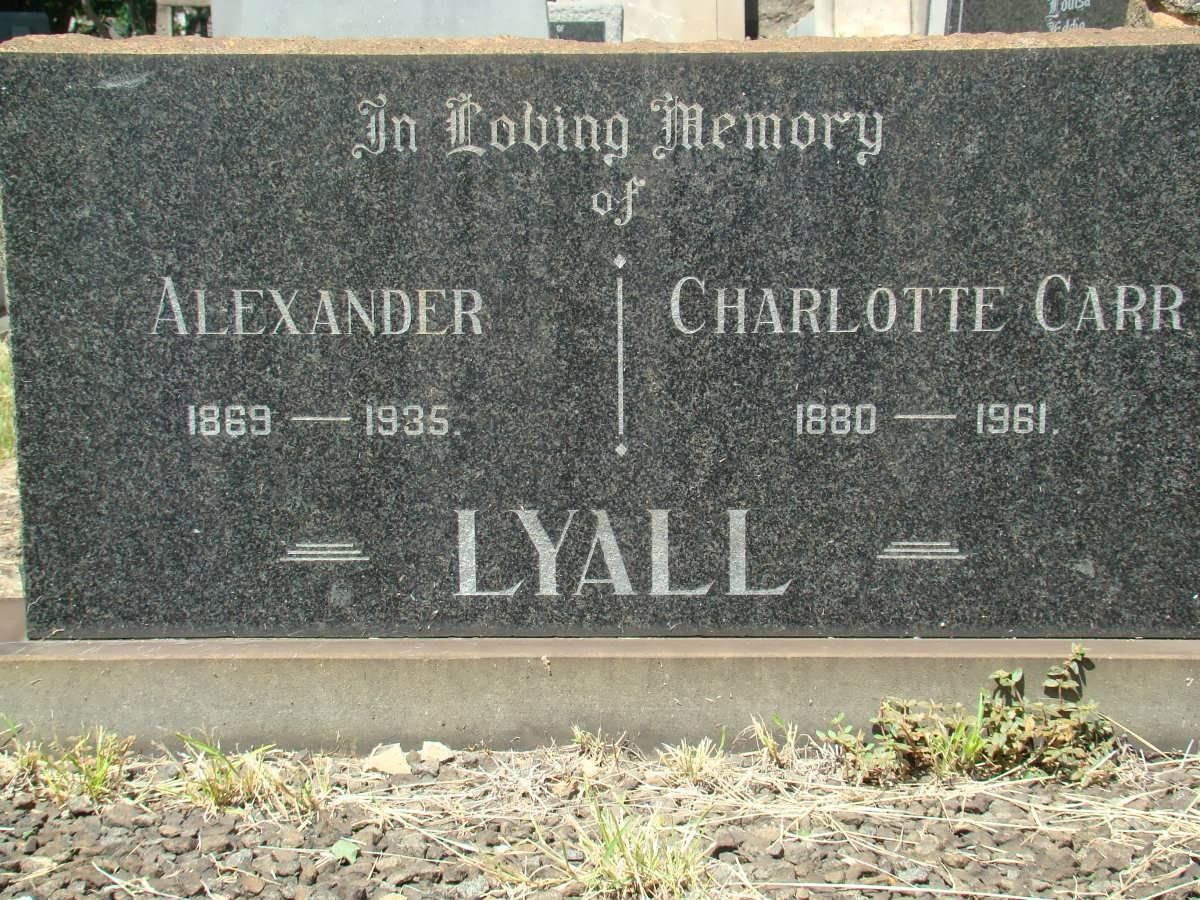 LYALL Alexander 1869-1935 &amp; Charlotte CARR 1880-1961
