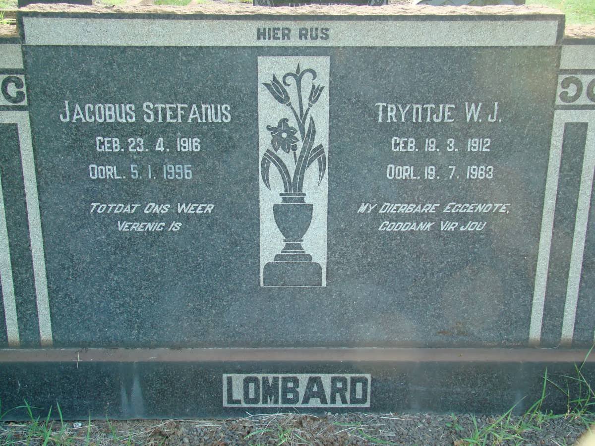 LOMBARD Jacobus Stefanus 1916-1996 &amp; Tryntje W.J. 1912-1963